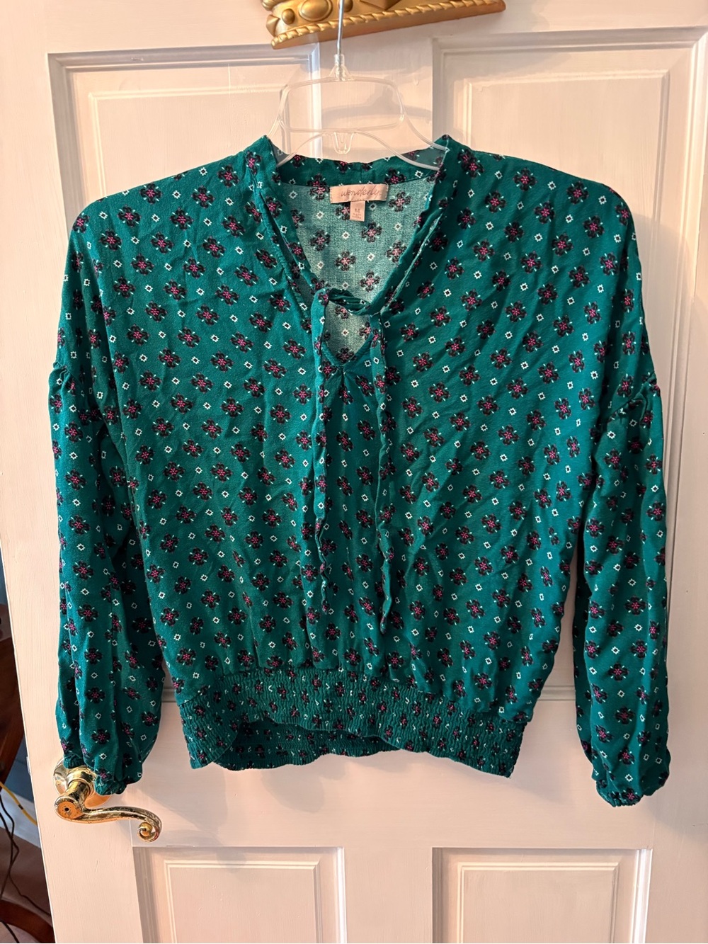 Wonderly Teal Floral Tie-Front Long Sleeve Tunic